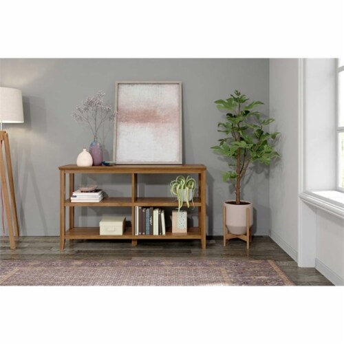 HomeRoots 30  2-shelf Low Horizontal Modern Wood Bookcase in Walnut Perspective: back
