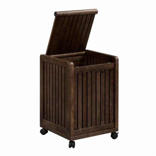 HomeRoots 15.75  Rolling Modern Wood Laundry Hamper with Lid in Espresso Perspective: back