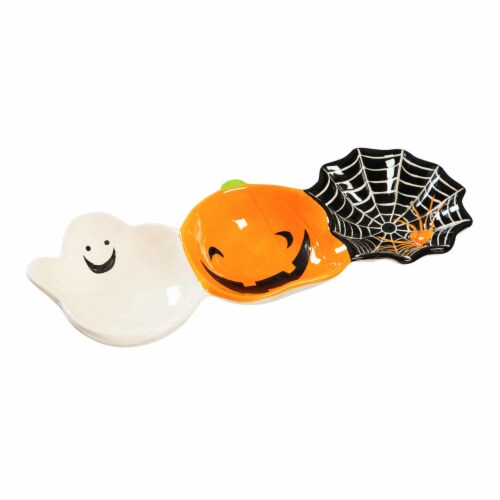 Tabletop Halloween Bowl Trio Ceramic Ghost Pumpkin Spider Web 3Bl045 Perspective: back