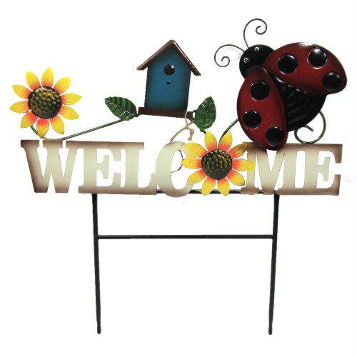 Home & Garden Lady Bug Welcome Sign Poke Yard Decor Planter Stake 31835550 Perspective: back