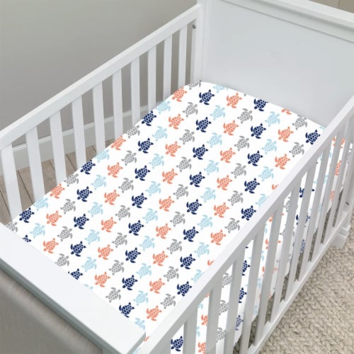 Baby Crib Sheets 3-Pack | Soft & Stretchy Jersey Cotton Fitted Crib Sheet | Whale Turtle Sea Perspective: back