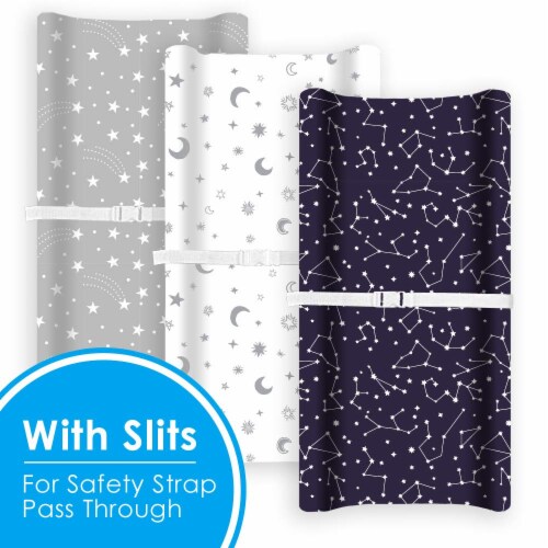 Diaper Changing Pad Covers, 3-Pack Soft & Stretchy Jersey Cotton for Baby, Stars & Moon Perspective: back