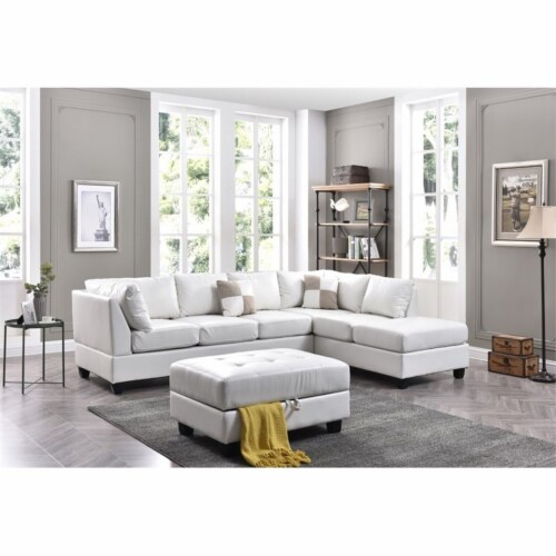Glory Furniture Malone Faux Leather Sectional in White Perspective: back