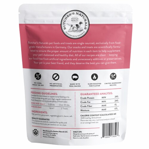 Butcher's Natural Pork Jerky & Bacon Dog Treats Perspective: back