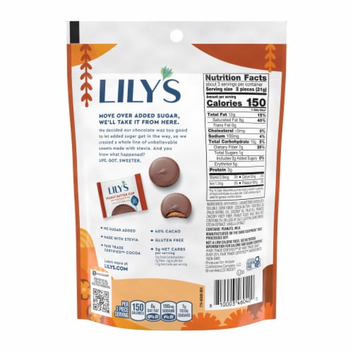 Lily's® Milk Chocolate Peanut Butter Cups Perspective: back