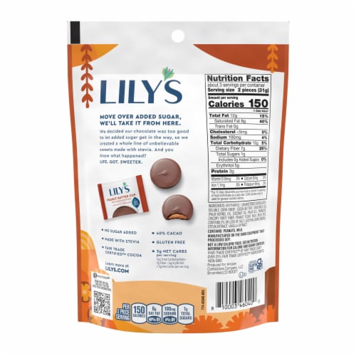 LILY’S Milk Chocolate Style Peanut Butter Cups No Sugar Added Sweets Bag