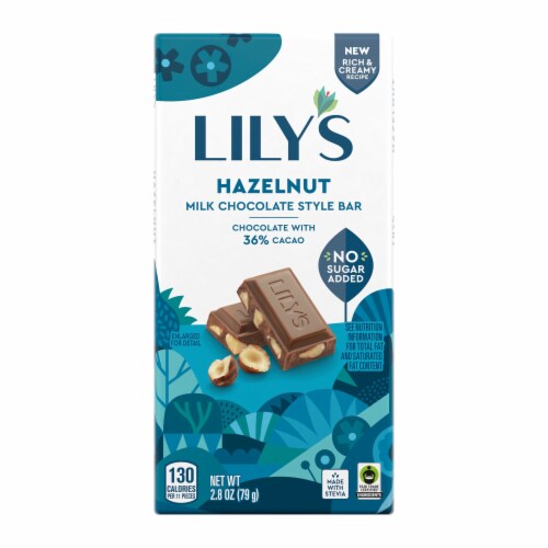 LILY'S Hazelnut Milk Chocolate Style No Sugar Added Sweets Bar Perspective: back