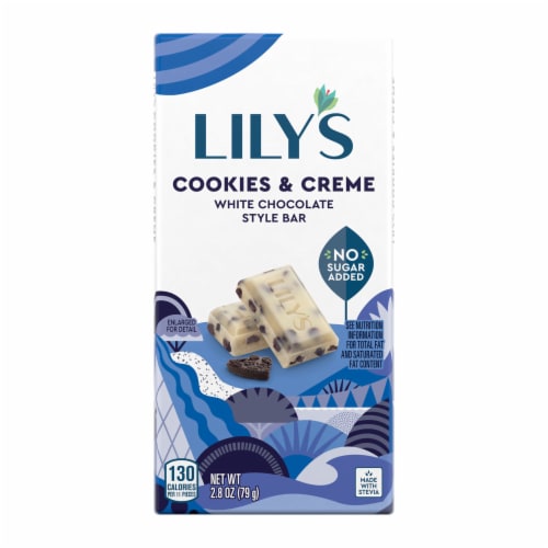 LILY'S Cookies and Creme White Chocolate Style No Sugar Added Sweets Bar Perspective: back