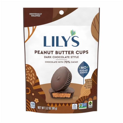 LILY'S Dark Chocolate Style No Sugar Added Peanut Butter Cups Sweets Bag Perspective: back
