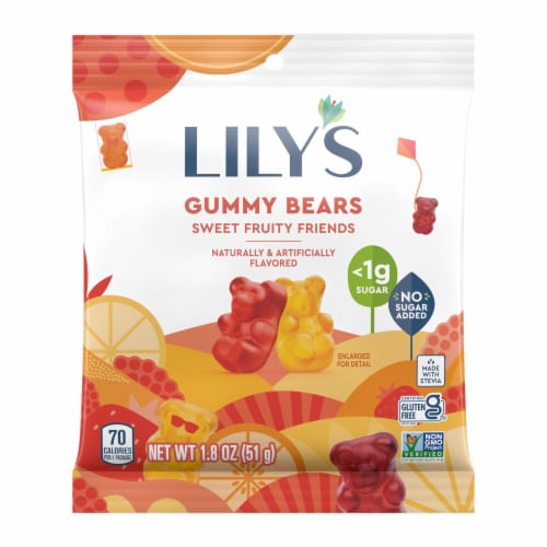 LILY'S Assorted Flavored No Sugar Added Gummy Bears Bag Perspective: back