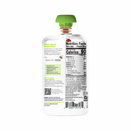 Once Upon a Farm Go-Go Greens Apple Banana Spinach Organic Dairy Free  Smoothie Pouch Perspective: back