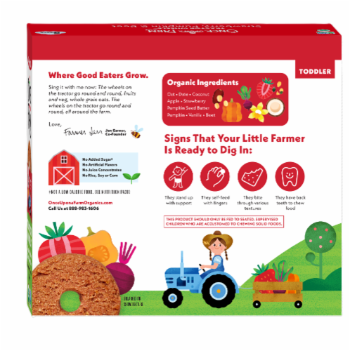 Once Upon A Farm™ Tractor Wheels™ Stawberry Pumpkin & Beet Organic Toddler Bars Perspective: back