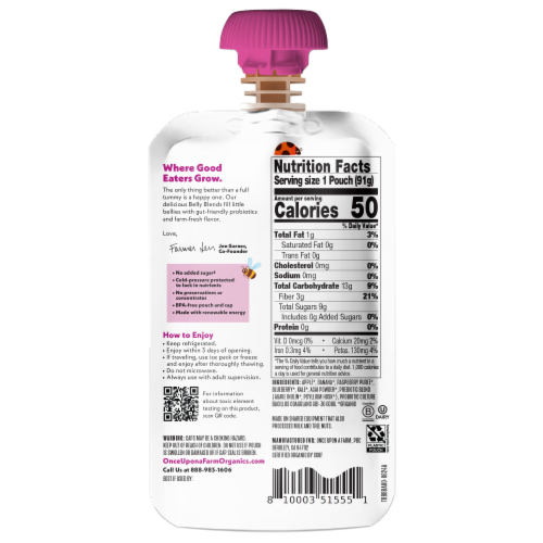 Once Upon a Farm™ Organic Belly Blend Banana Berry & Acai Pouch Perspective: back