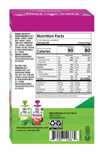 Once Upon a Farm™ Smart Blend Pear-y Blueberry Spinach & Pine-Apple Berry Punch Organic Pouch Perspective: back