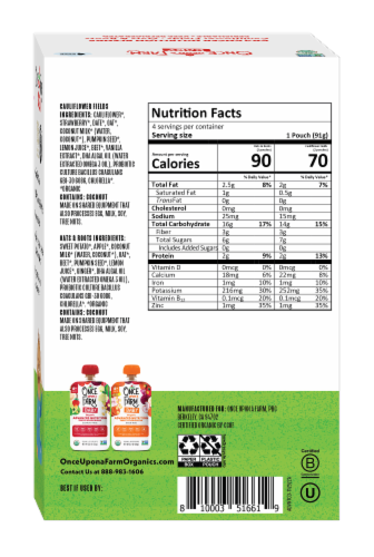Once Upon a Farm Advanced Nutrition Cauliflower Fields & Oats and Roots Organic Multipack Baby Food Perspective: back