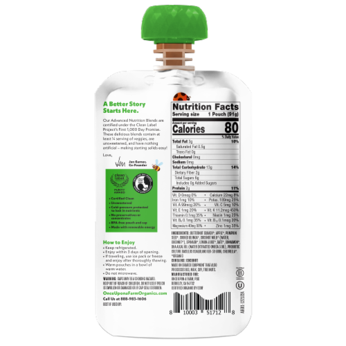 Once Upon a Farm™ Advanced Nutrition Ancient Grains and Greens Baby Food Pouch Perspective: back