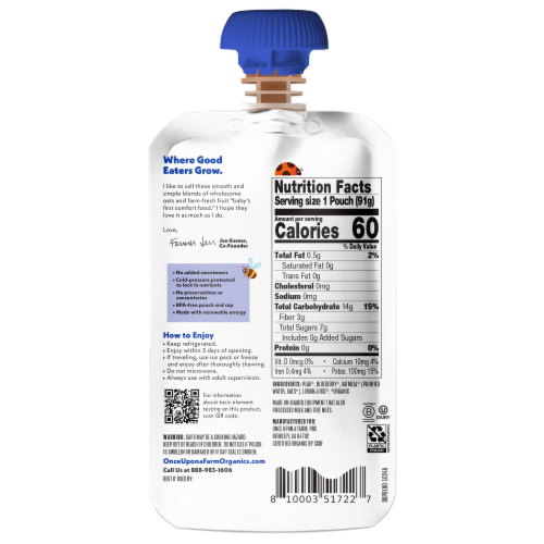 Once Upon a Farm™ Organic Baby Oatmeal Blends Pear & Blueberry Pouch Perspective: back