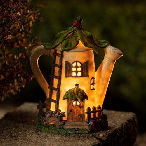 VP Home Watering Can Fairy Cottage LED Solar Light Decor, Flickering Garden Halloween Decor Perspective: back