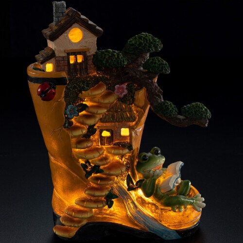 VP Home Enchanted Rainboot Fairy House Reading Frog Solar Light, Multi-Color Perspective: back