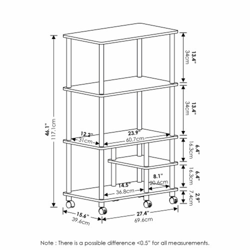 Turn-N-Tube 4-Tier Toolless Kitchen Storage Shelf Cart, French Oak Grey/Black Perspective: back