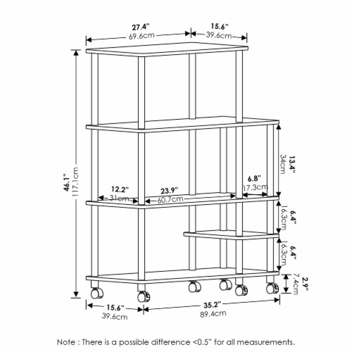4-Tier Toolless Kitchen Wide Storage Shelf Cart, Columbia Walnut/Black Perspective: back