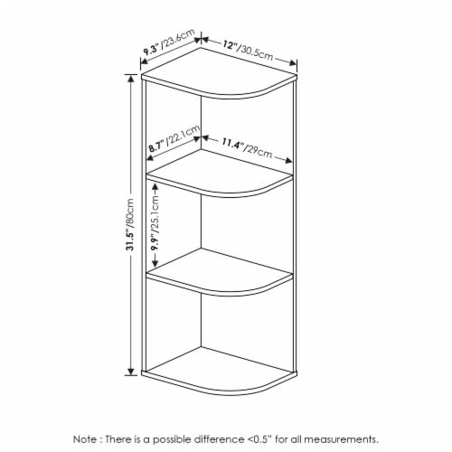 Furinno Pasir 3-Tier Corner Open Shelf Bookcase, Blackwood Perspective: back