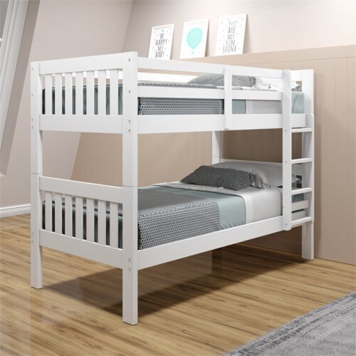 Donco Kids Twin Over Twin Solid Wood Mission Bunk Bed in White 1
