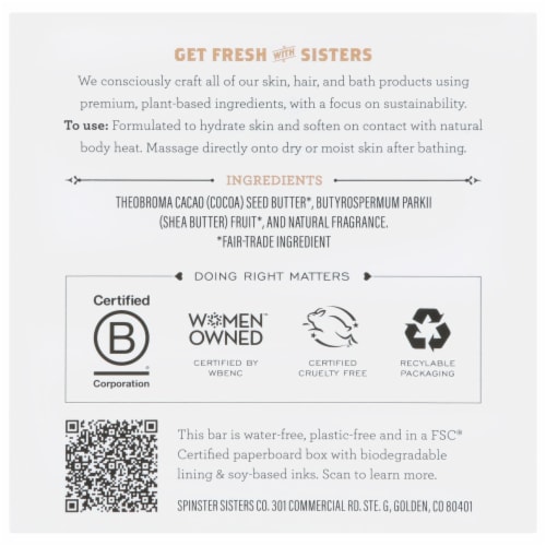 Spinster Sisters Co. Oatmeal Milk & Honey Body Butter Bar Perspective: back