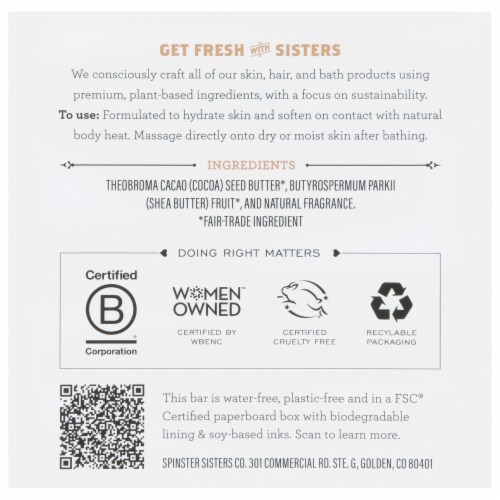 Spinster Sisters Co. Oatmeal Milk & Honey Body Butter Bar Perspective: back