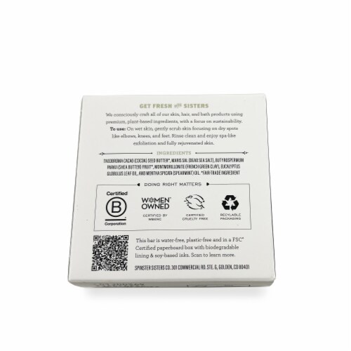 Spinster Sisters Co® Eucalyptus Mint Salt Scrub Bar Perspective: back