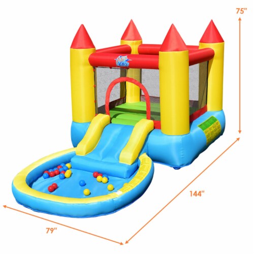 Inflatable Bounce House Kids Slide Jumping Castle Bouncer w/Pool and 480W Blower Perspective: back