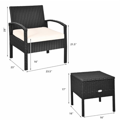 3PCS Rattan Patio Conversation Set Outdoor Furniture Set w/ Storage Table Perspective: back