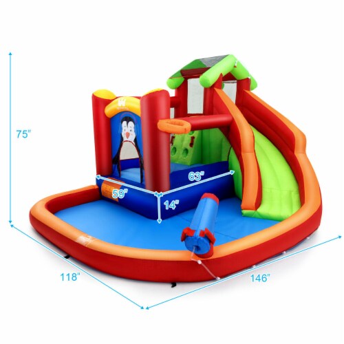 Inflatable Slide Bouncer and Water Park Bounce House Splash Pool Water Cannon Perspective: back