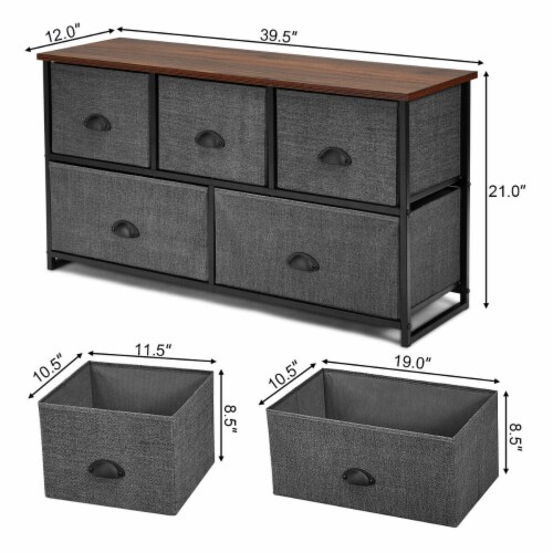 5 Drawers Dresser Storage Unit Side Table Display Organizer Dorm Room Wood Black Perspective: back