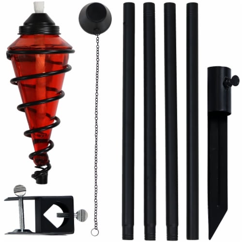 2-Pack Patio Torches Metal Swirl Red Glass Outdoor Lawn Garden Tabletop Decor Perspective: back