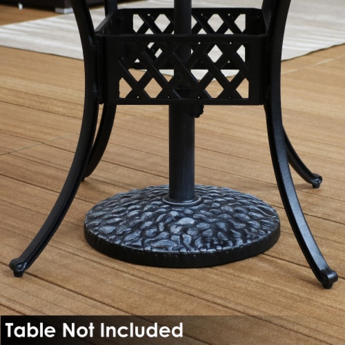 Sunnydaze 18 in Pebble Texture Resin Round Patio Umbrella Base - Grey Perspective: back