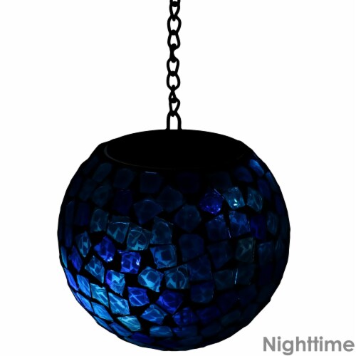 Sunnydaze Outdoor Mosaic Solar Hanging Orb with LED Light, Blue Midnight Moon Color, 6-inch