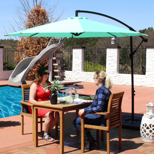 Sunnydaze 9.5 ft Cantilever Offset Patio Umbrella with Crank - Seafoam Perspective: back