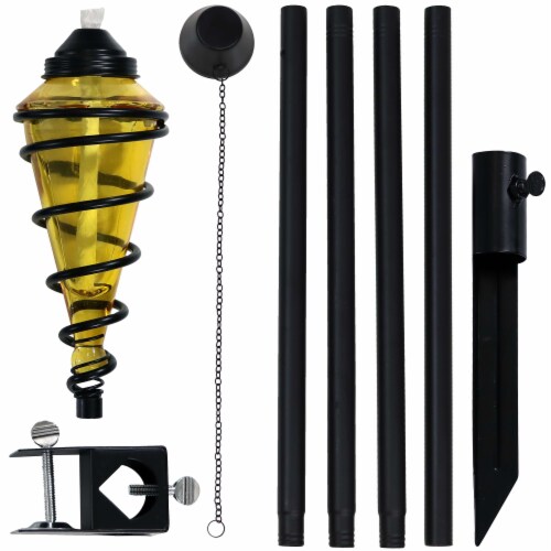 4-Pack Patio Torches Metal Swirl Yellow Glass Outdoor Lawn Garden Tabletop Decor Perspective: back