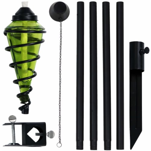 Sunnydaze Swirled Metal/Glass 2-in-1 Outdoor Lawn Torch - Green - Set of 4 Perspective: back