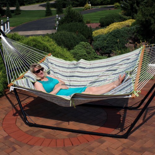 Sunnydaze Outdoor Polyester Hammock Pad and Pillow Set Khaki Stripe 1 Gerbes Super Markets