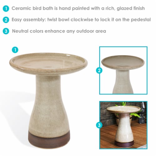 18 Bird Bath Glazed Ceramic Yam Color Duo-Tone Outdoor UV- and Frost-Resistant Perspective: back