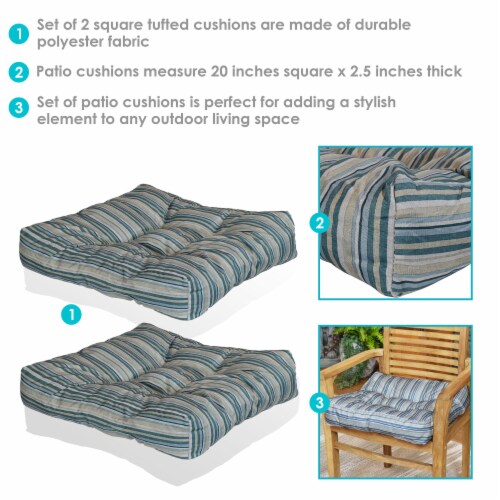 Sunnydaze Outdoor Square Tufted Seat Cushion - Neutral Stripes