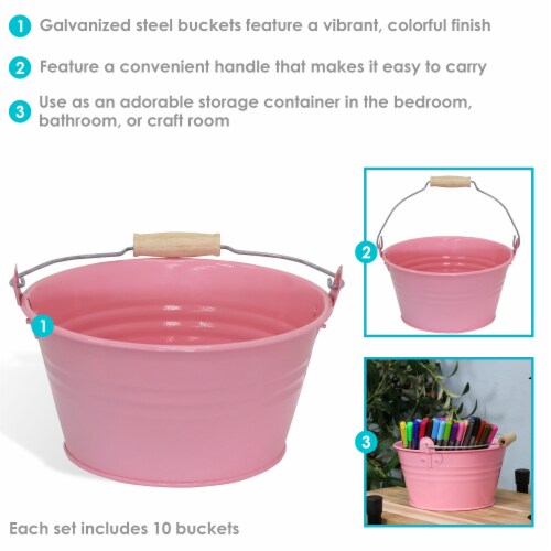 Sunnydaze Galvanized Steel Bucket Planters with Handles - Pink - Set of 10 Perspective: back