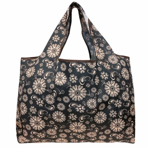 Wrapables Large Nylon Reusable Shopping Bag, Floral Deco Perspective: back