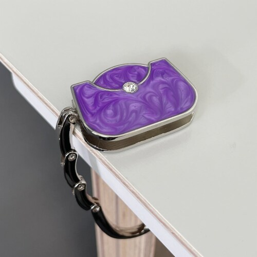 Wrapables Stylish Purse Hook Hanger, Foldable Handbag Table Hanger, Purple Baguette Perspective: back