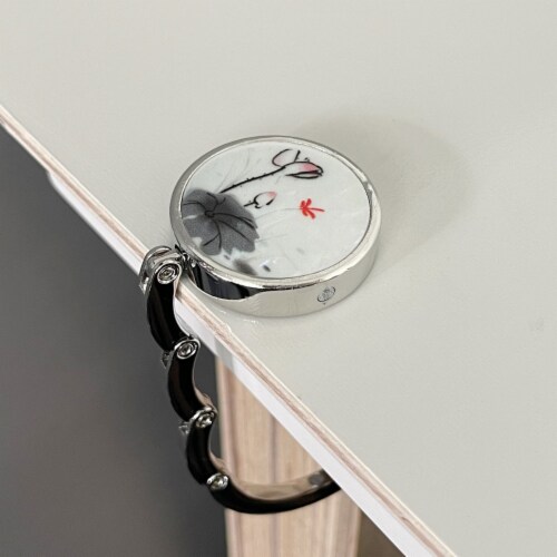 Wrapables Scenic Purse Hook Hanger, Foldable Handbag Table Hanger, Water Lily Perspective: back