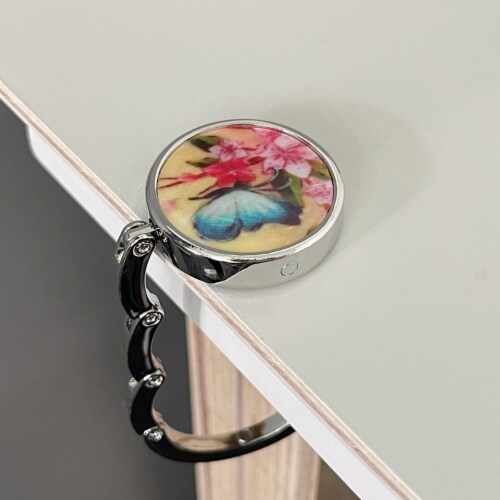 Wrapables Scenic Purse Hook Hanger, Foldable Handbag Table Hanger, Floral Butterfly Perspective: back