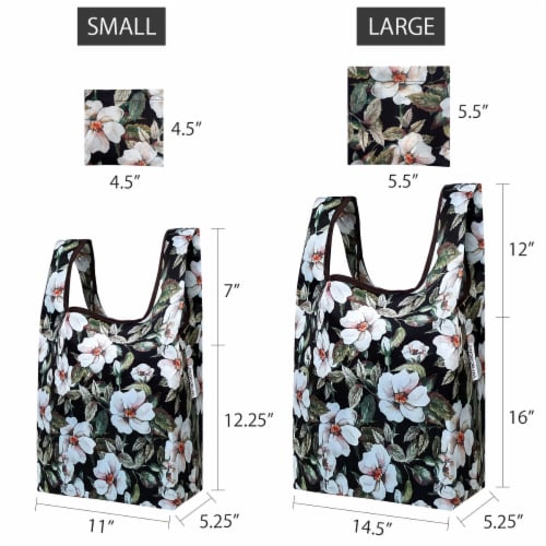Wrapables JoliBag Collection Reusable Shopping Bag (Set of 2), White Pansies Perspective: back