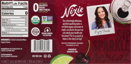 Nixie® Black Cherry Lime Flavored Sparkling Water Cans Perspective: back